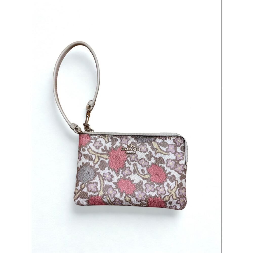 Coach Small Yankee Floral Wristlet Rare Corner Zip Cardholder Canvas Leather